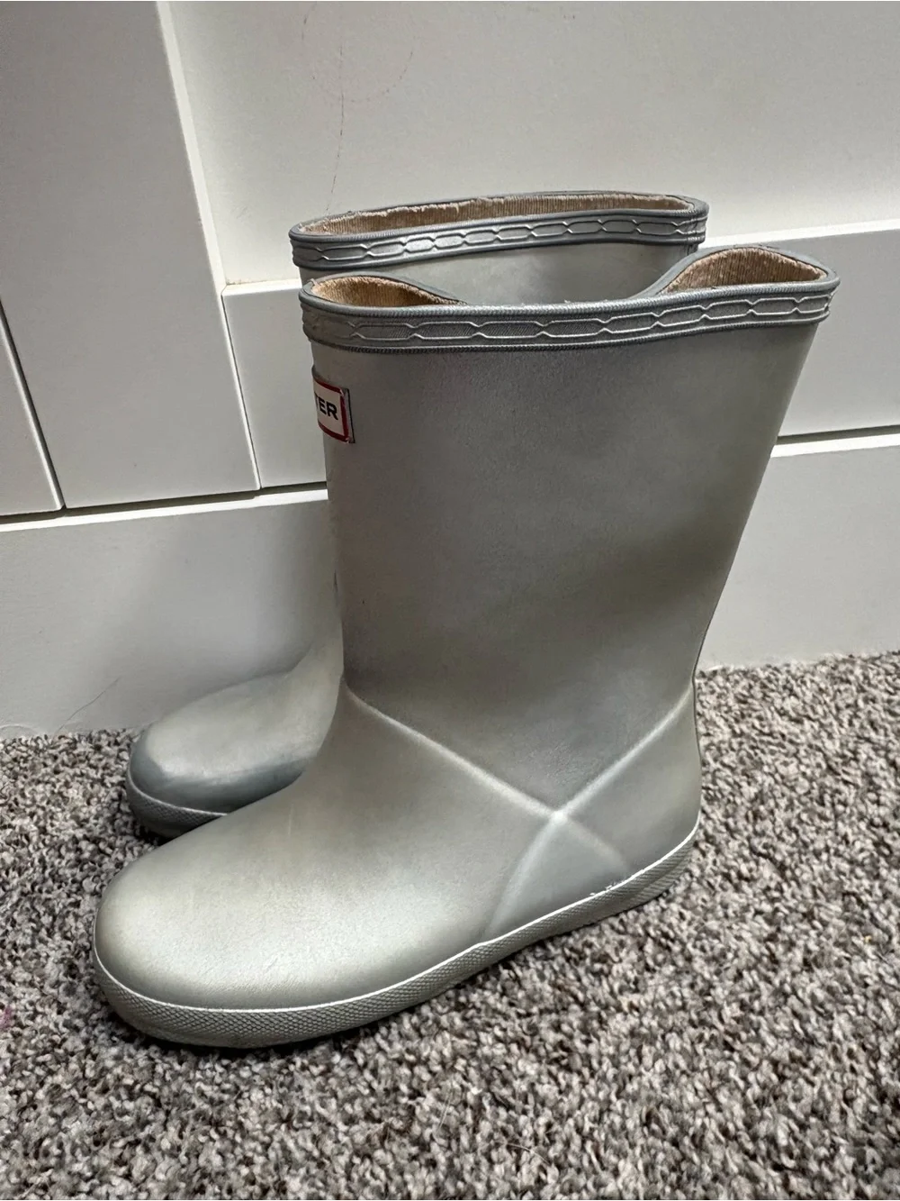 Hunter Waterproof Kids Metallic Silver Rain Boots Size 13c